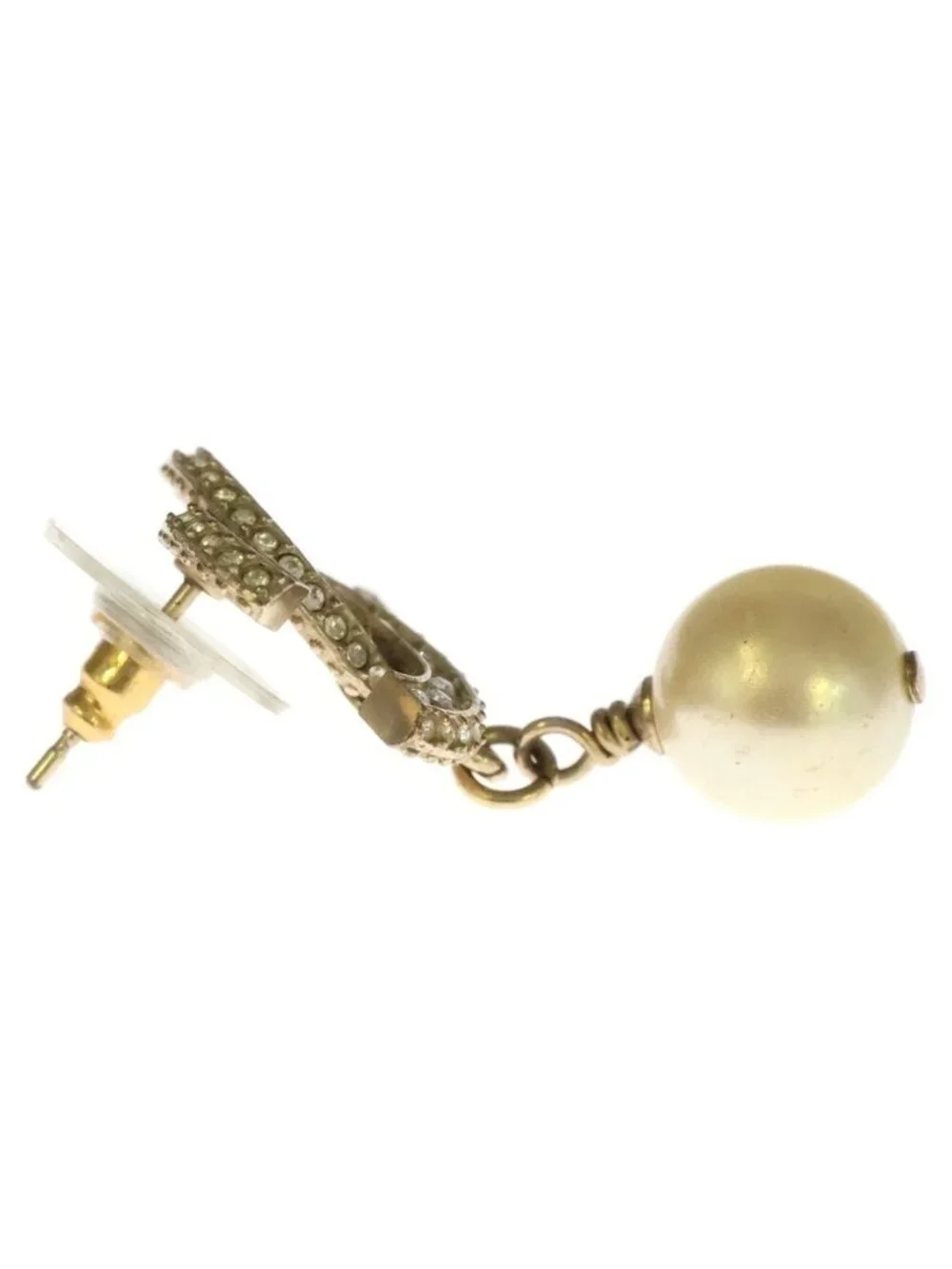 Chanel CC Logo Pearl Rhinestone Earrings Gold